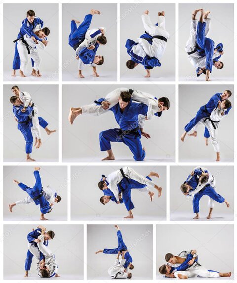 Antica competizione di judo con una proiezione in corso